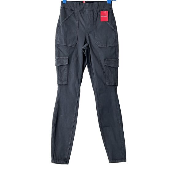 SPANX Cargo Pants Size S Black Washed Stretch Twill Ankle - Picture 2 of 11